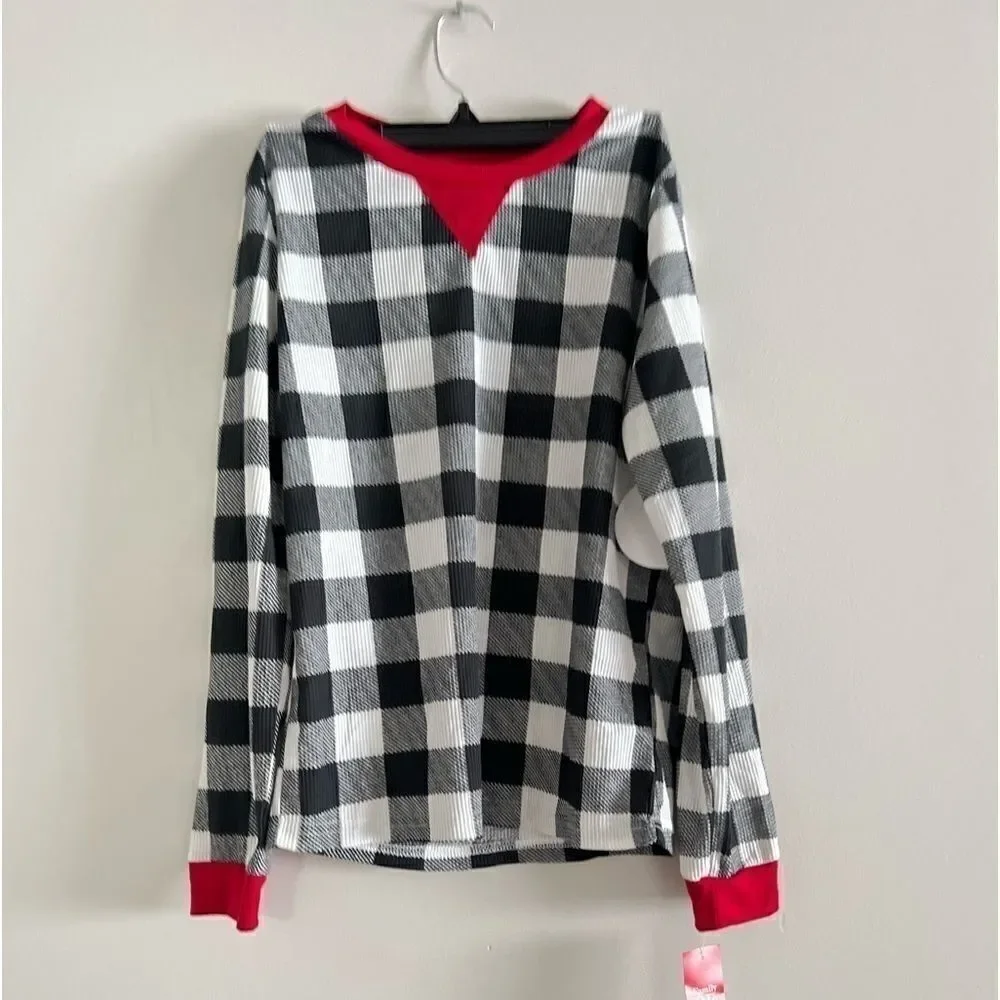 FAMILY PAJAMAS Kid's Lightweight Thermal Waffle Buffalo Check PJ 1pc XL